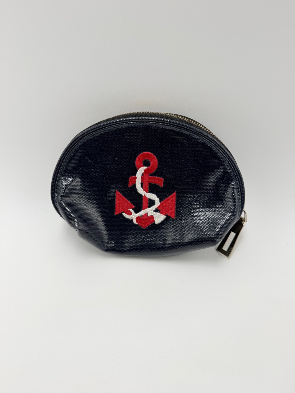 Sondra Roberts Squared Make Up Bag 7” Nautical Blue Red Beach Purse Anchor